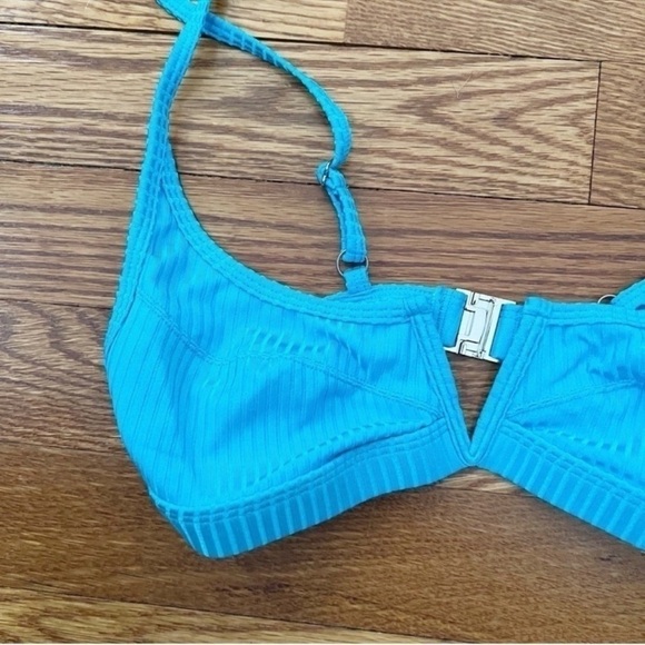 Fae House Gypsy Bikini Top in Quench Blue Ribbed Size XS NEW $90 Split V-neck - Picture 2 of 7